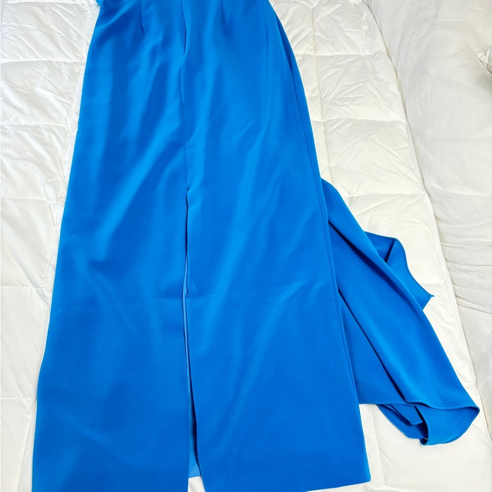 Halston Olivia Gown One Shoulder Peacock Azur Blue - Picture 6 of 15